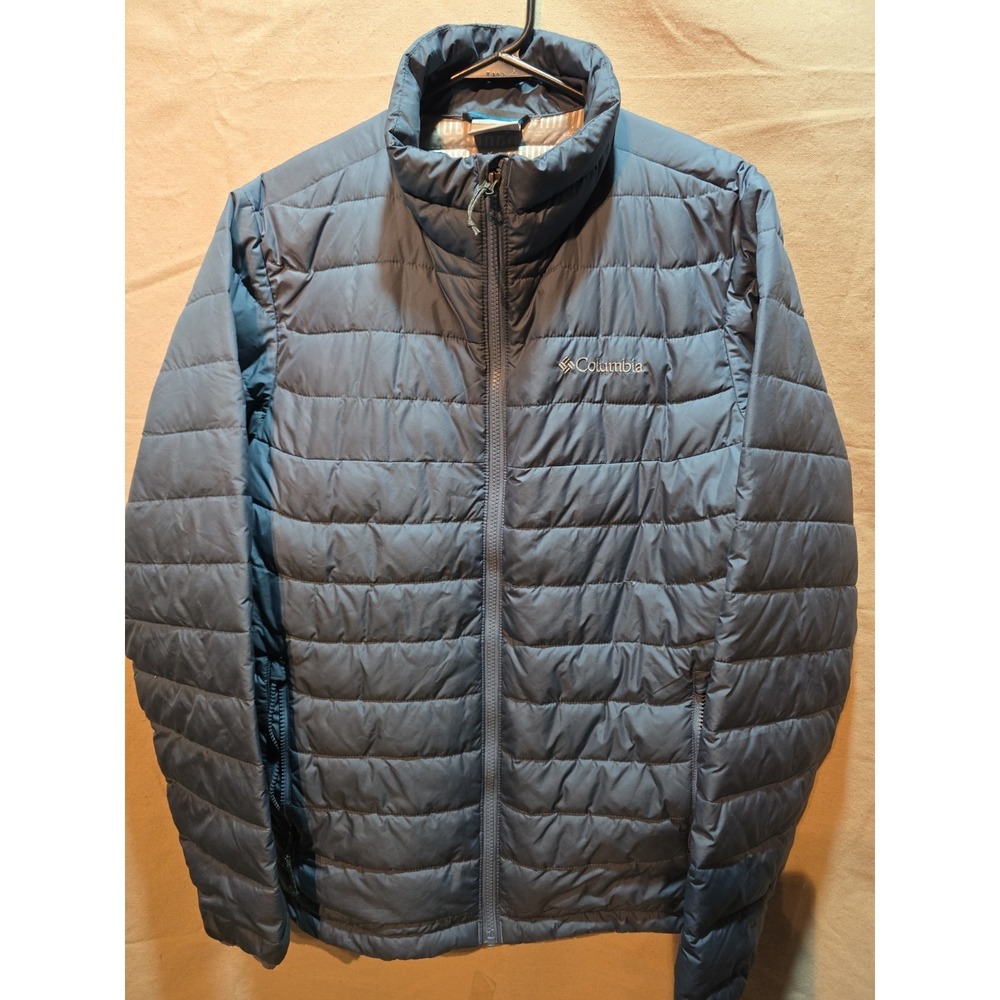 Columbia Omni-Heat Jacket Mens Large Blue Puffer Zip Up Pockets Outdoor Hiking